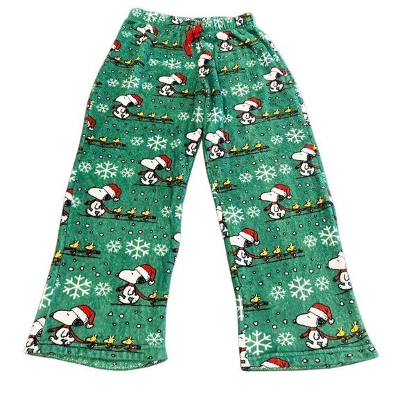 Peanuts Christmas Snoopy Holiday Green Lounge Pants Pajama Pants L - Picture 4 of 5